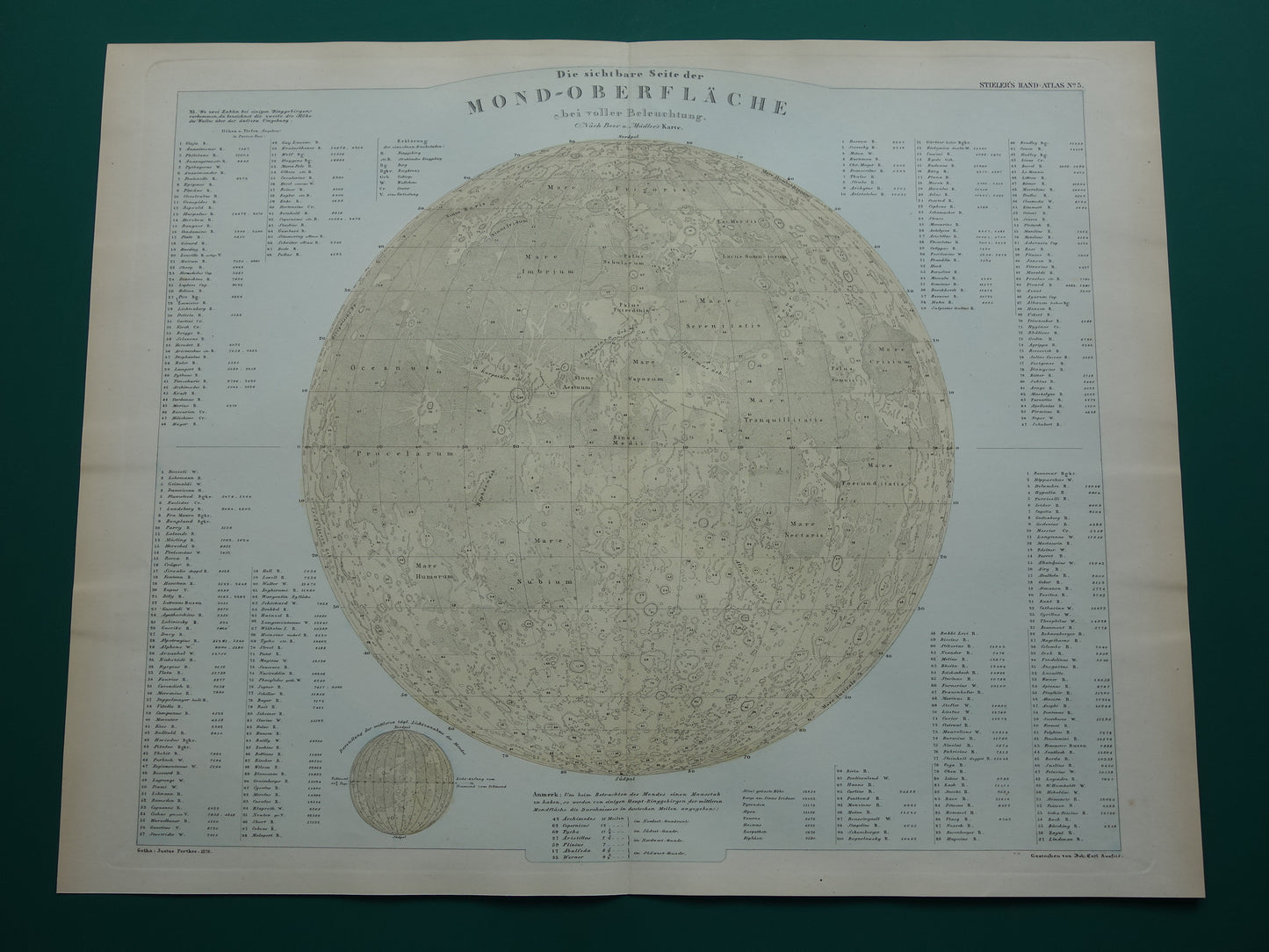 145+ jaar oude kaart van de Maan originele antieke poster zichtbare zijde van de maan met jaartal 1876 maankaart