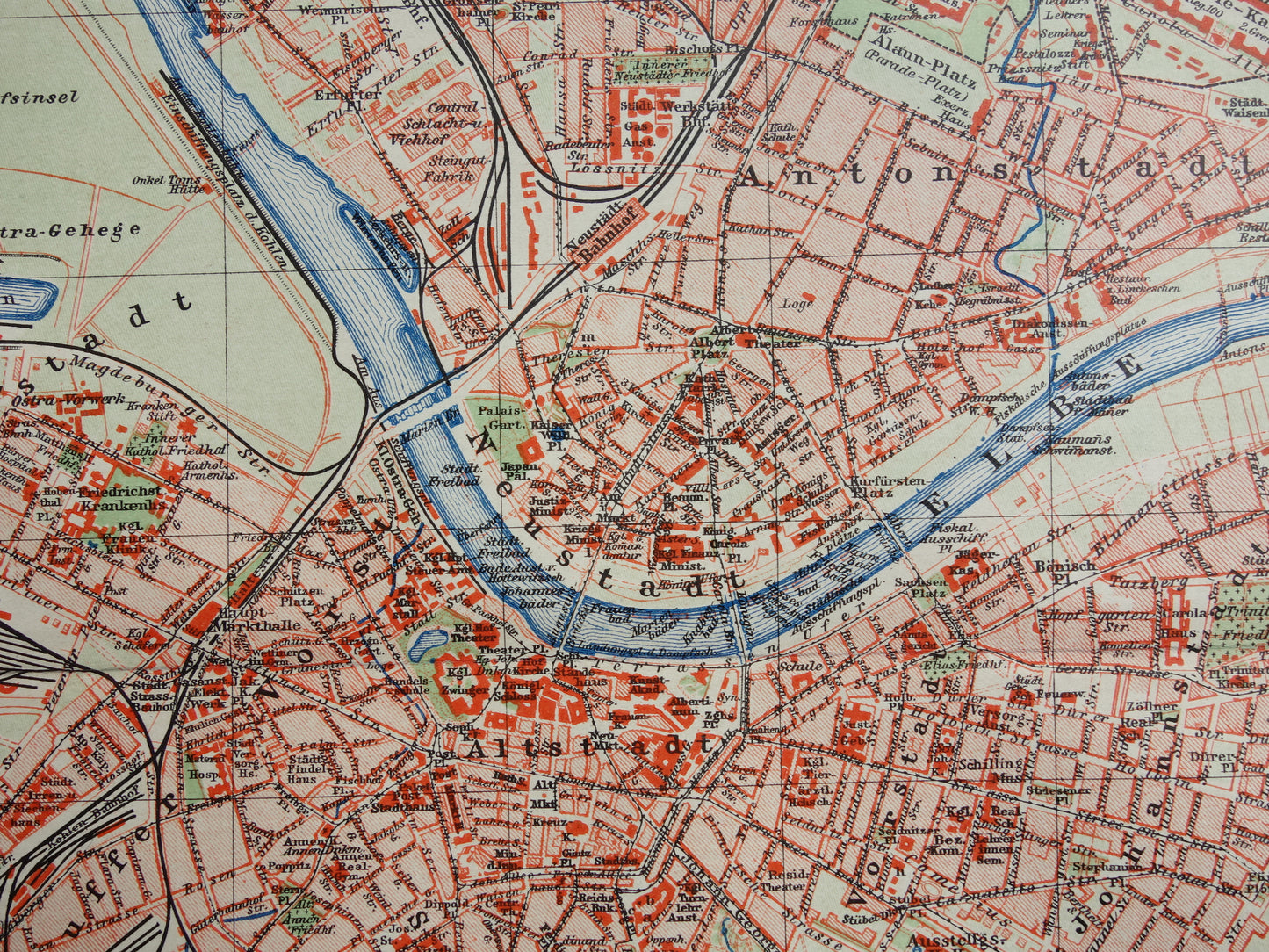 DRESDEN oude kaart van Dresden Duitsland uit 1911 originele antieke Duitse plattegrond