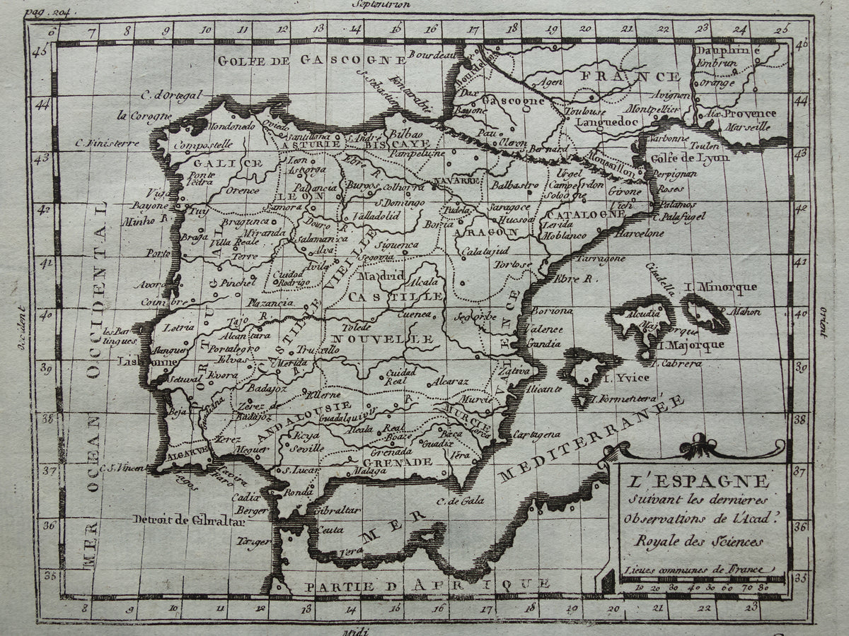 SPANJE 260+ jaar oude kaart van Spanje uit 1759 originele antieke kaart Spanje klein formaat Buffier