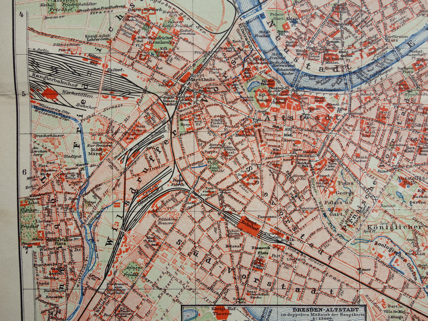 DRESDEN oude kaart van Dresden Duitsland uit 1911 originele antieke Duitse plattegrond