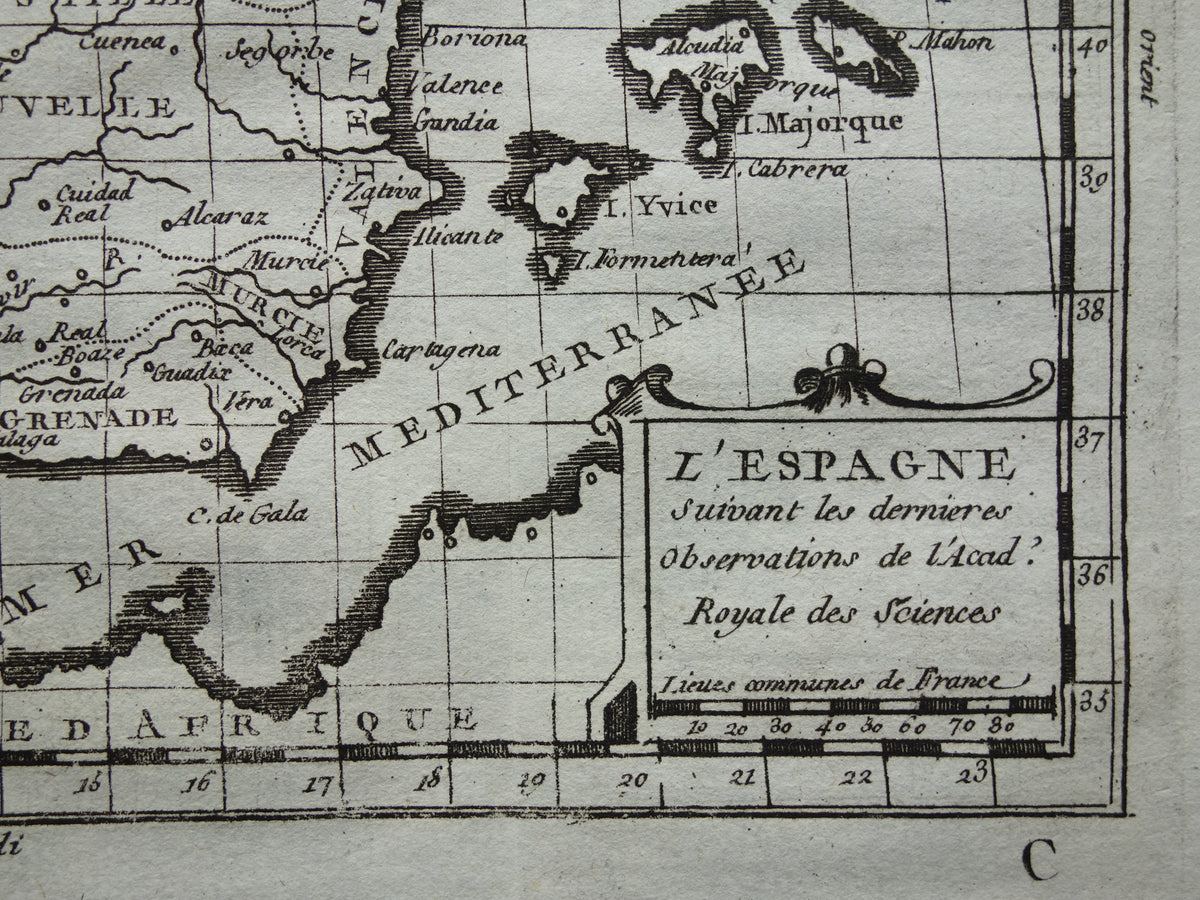 SPANJE 260+ jaar oude kaart van Spanje uit 1759 originele antieke kaart Spanje klein formaat