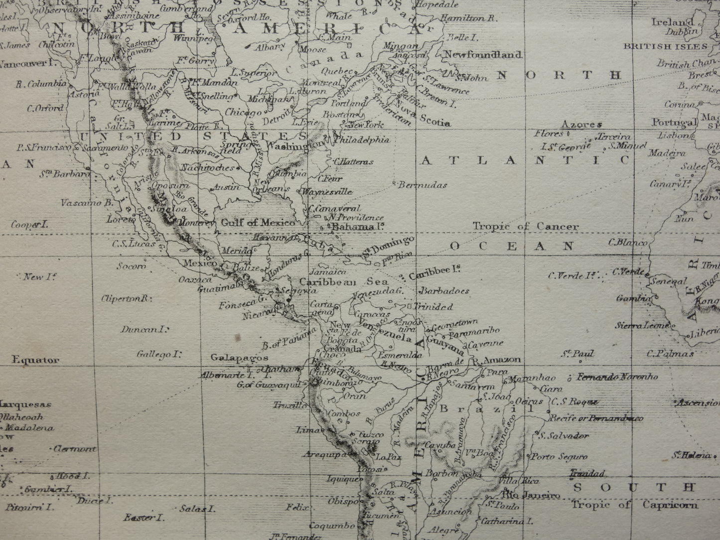 WERELDKAART vintage landkaart van de Wereld uit 1860 Originele antieke Engelse kaart