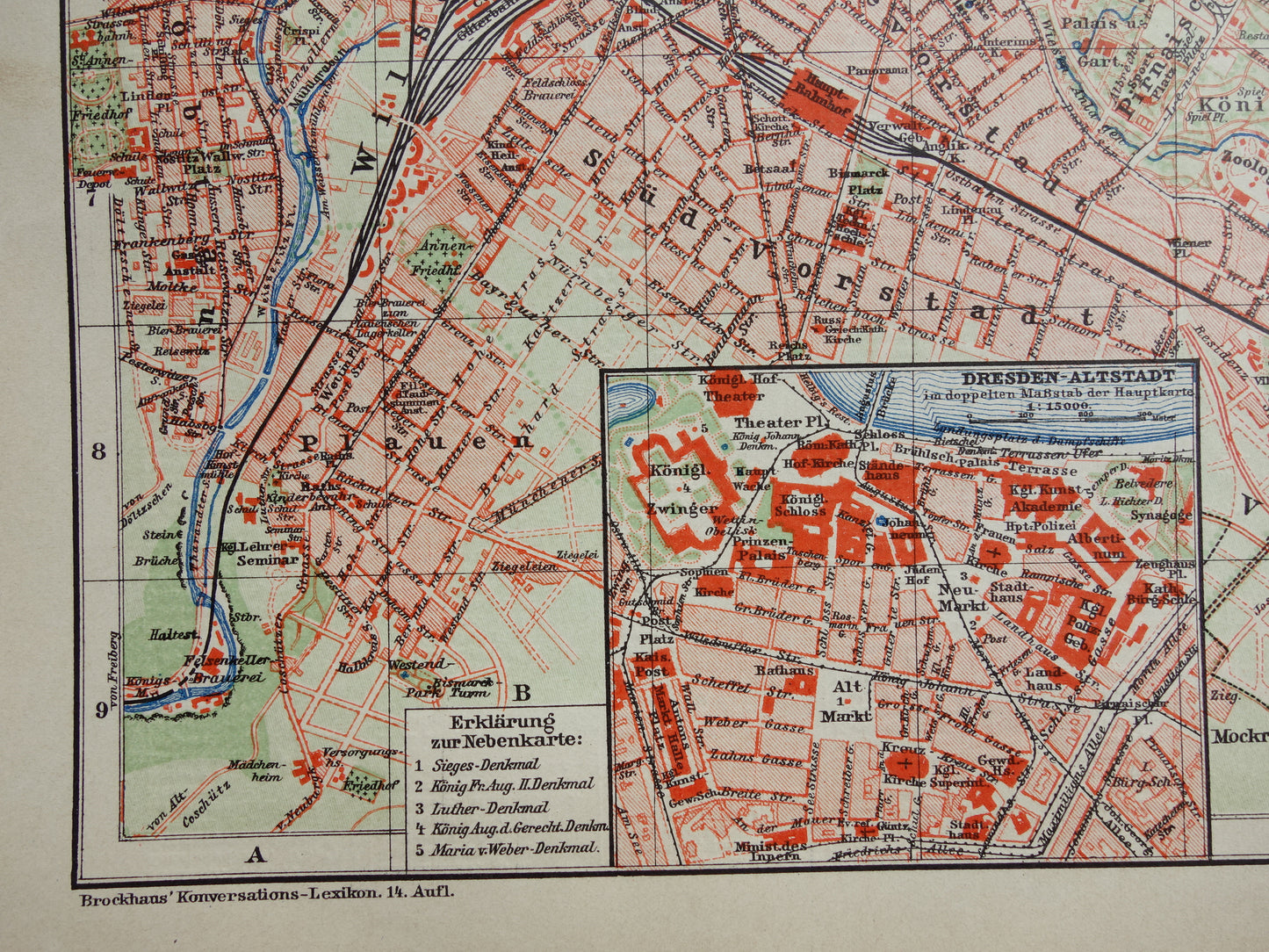 DRESDEN oude kaart van Dresden Duitsland uit 1911 originele antieke Duitse plattegrond