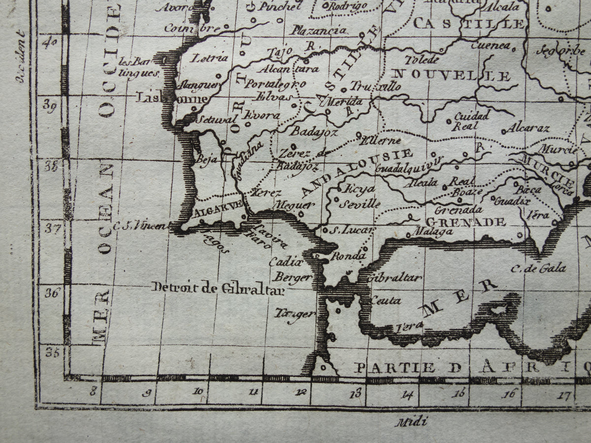 SPANJE 260+ jaar oude kaart van Spanje uit 1759 originele antieke kaart Spanje klein formaat
