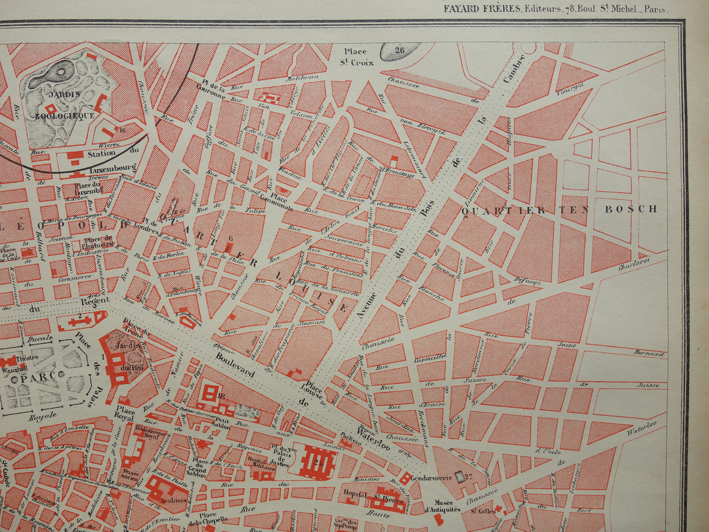 BRUSSEL oude kaart van Brussel uit 1896 originele antieke Franse plattegrond