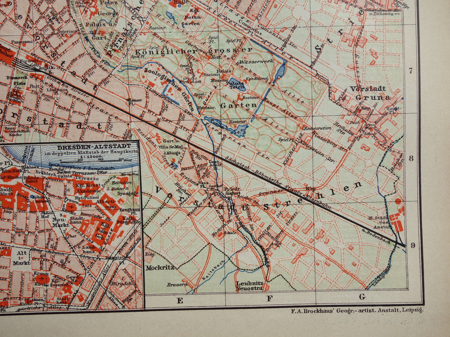 DRESDEN oude kaart van Dresden Duitsland uit 1911 originele antieke Duitse plattegrond