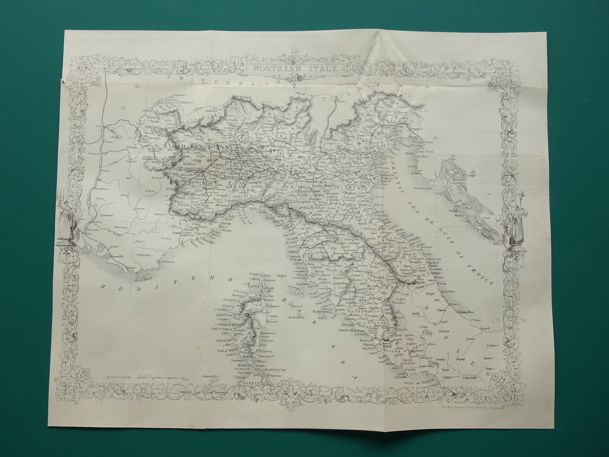 NOORD-ITALIË antieke landkaart uit 1860 van John Rapkin
