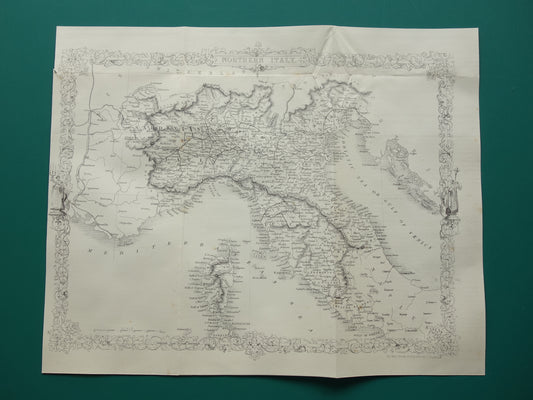 NOORD-ITALIË antieke landkaart uit 1860 van John Rapkin