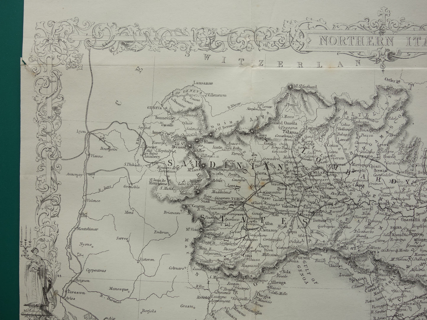 NOORD-ITALIË antieke landkaart uit 1860 van John Rapkin