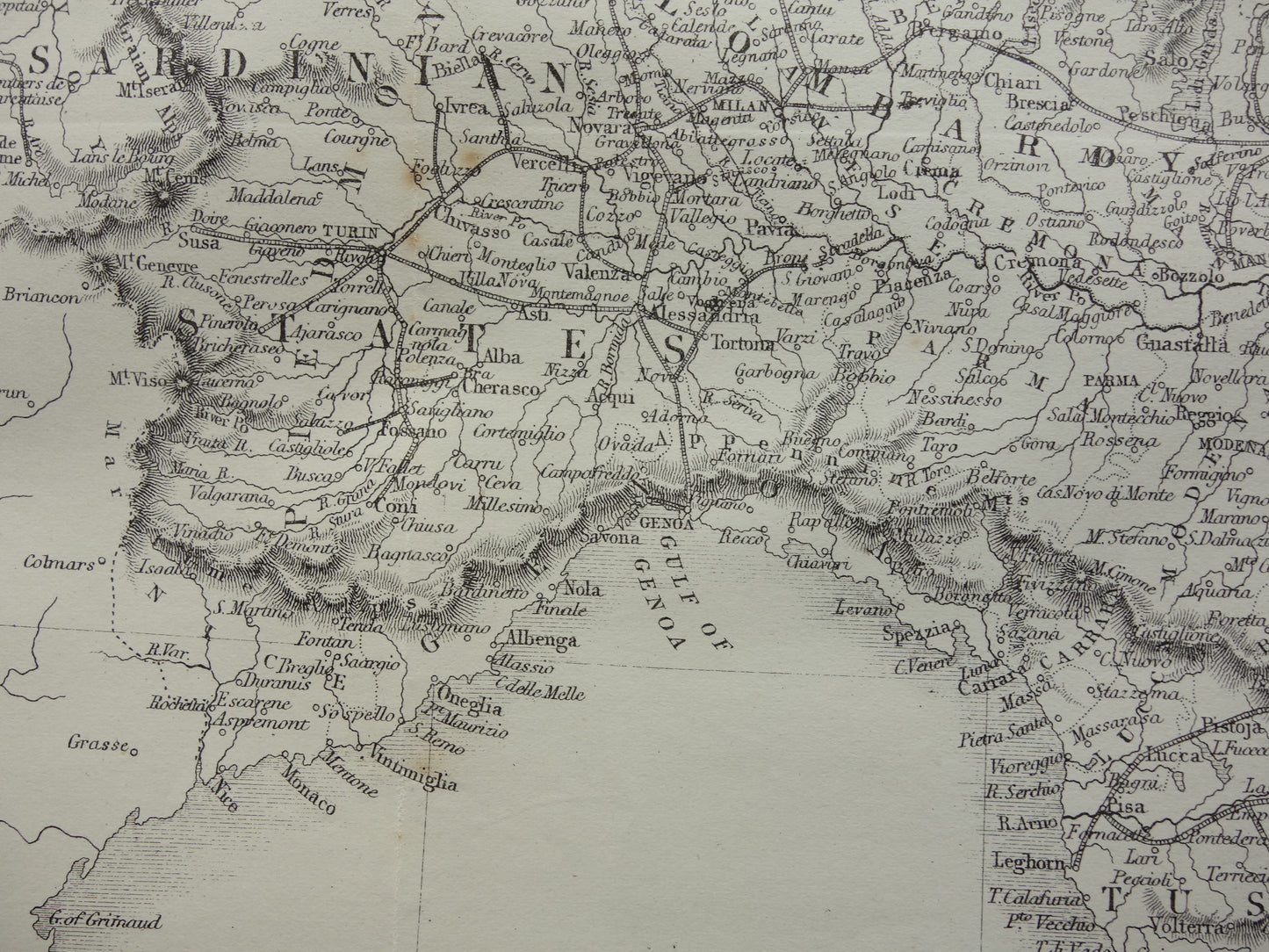 NOORD-ITALIË antieke landkaart uit 1860 van John Rapkin