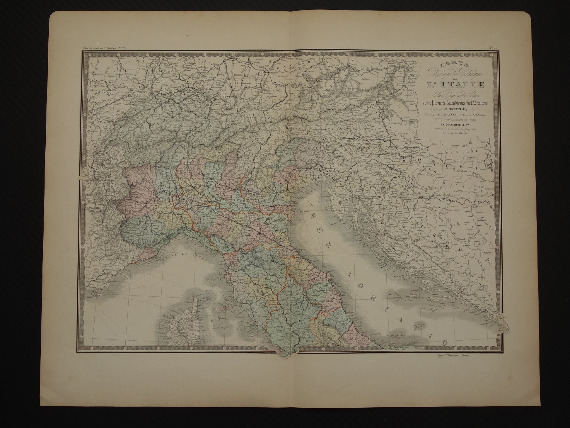 ITALIË oude kaart van Noord-Italië Grote originele antieke landkaart van Noord-Italië uit 1876