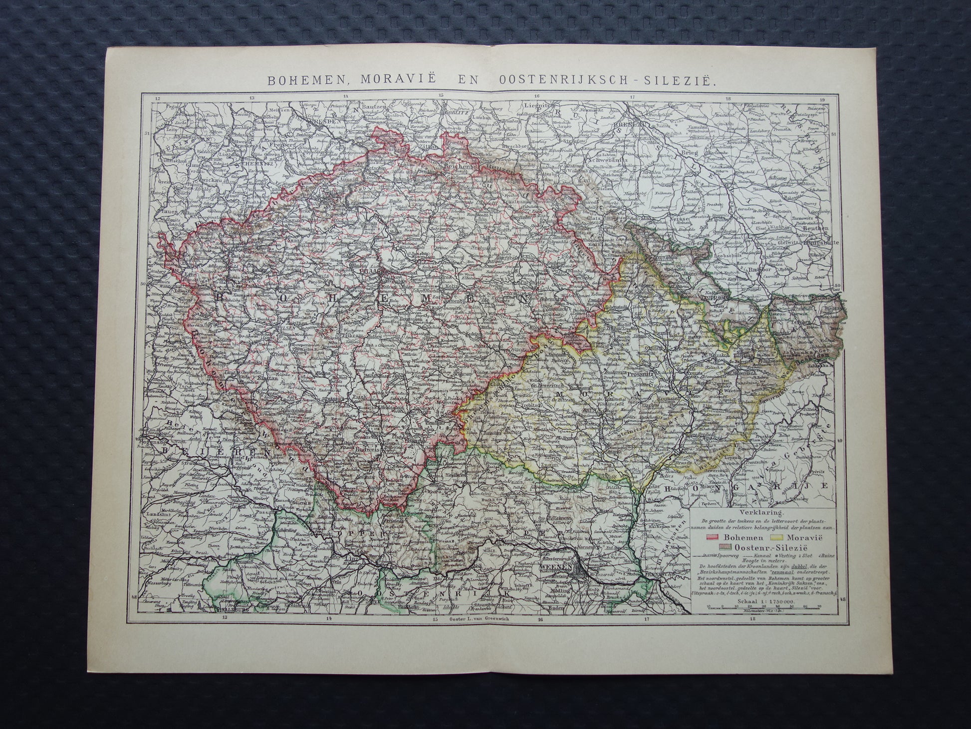 TSJECHIË oude Nederlandse landkaart van Tsjechië originele vintage kaart van Bohemen en Moravië