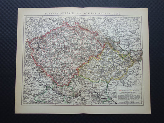TSJECHIË oude Nederlandse landkaart van Tsjechië originele vintage kaart van Bohemen en Moravië
