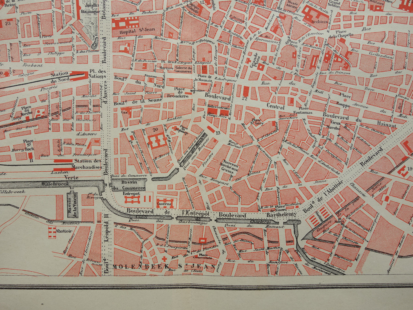 BRUSSEL oude kaart van Brussel uit 1896 originele antieke Franse plattegrond