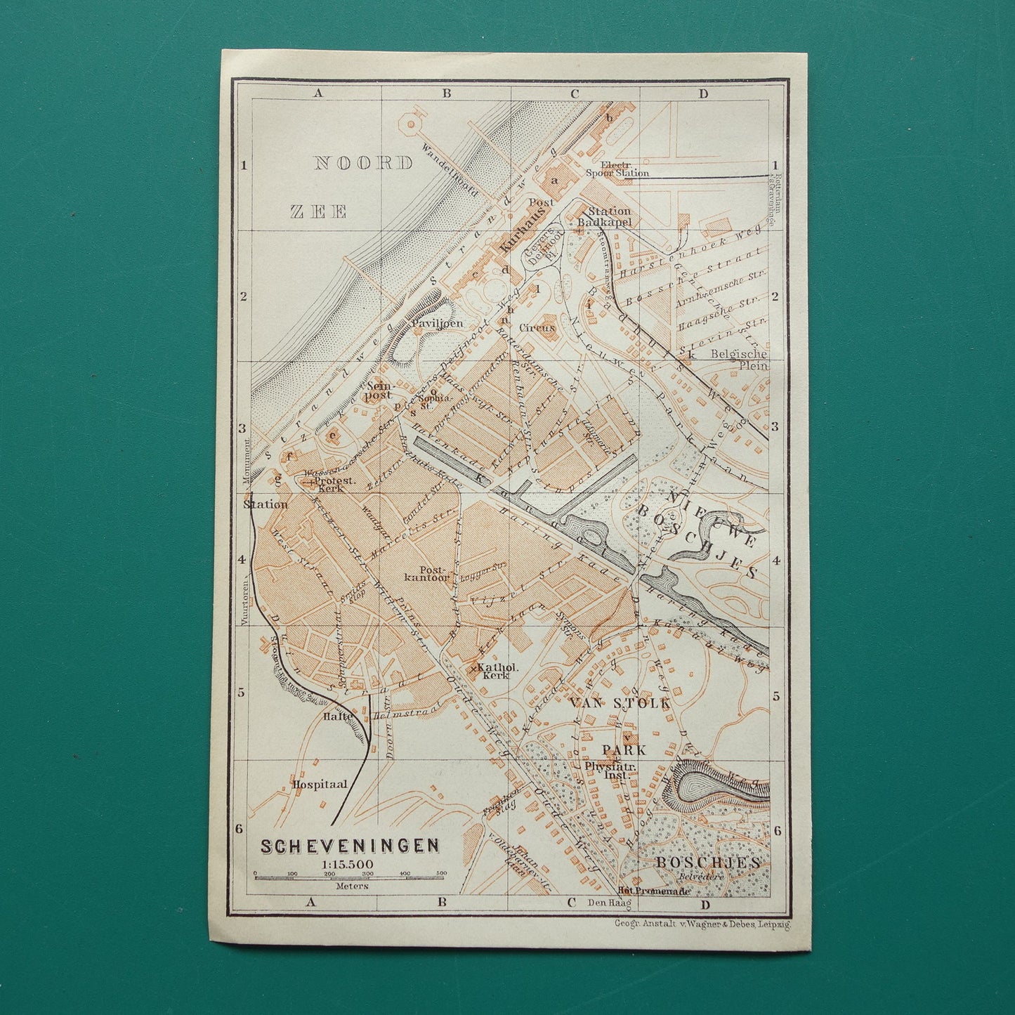 SCHEVENINGEN oude plattegrond van Scheveningen uit 1910 kleine originele antieke kaart Nederland