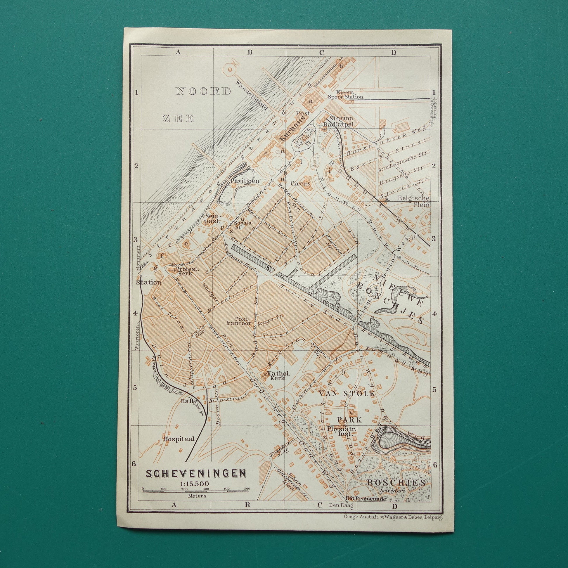 SCHEVENINGEN oude plattegrond van Scheveningen uit 1910 kleine originele antieke kaart Nederland