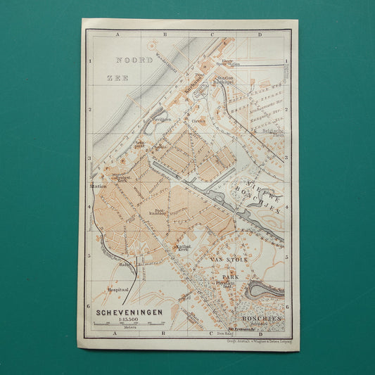 SCHEVENINGEN oude plattegrond van Scheveningen uit 1910 kleine originele antieke kaart Nederland