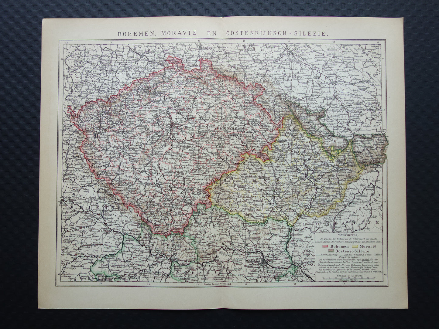 TSJECHIË oude Nederlandse landkaart van Tsjechië originele vintage kaart van Bohemen en Moravië