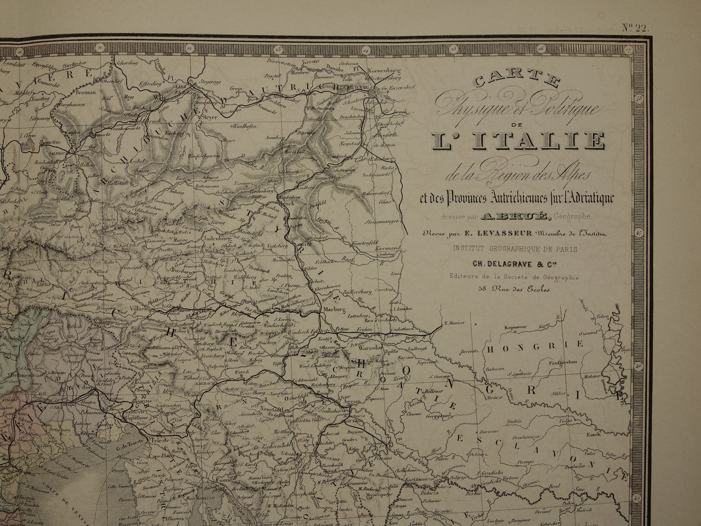 ITALIË oude kaart van Noord-Italië Grote originele antieke landkaart van Noord-Italië uit 1876