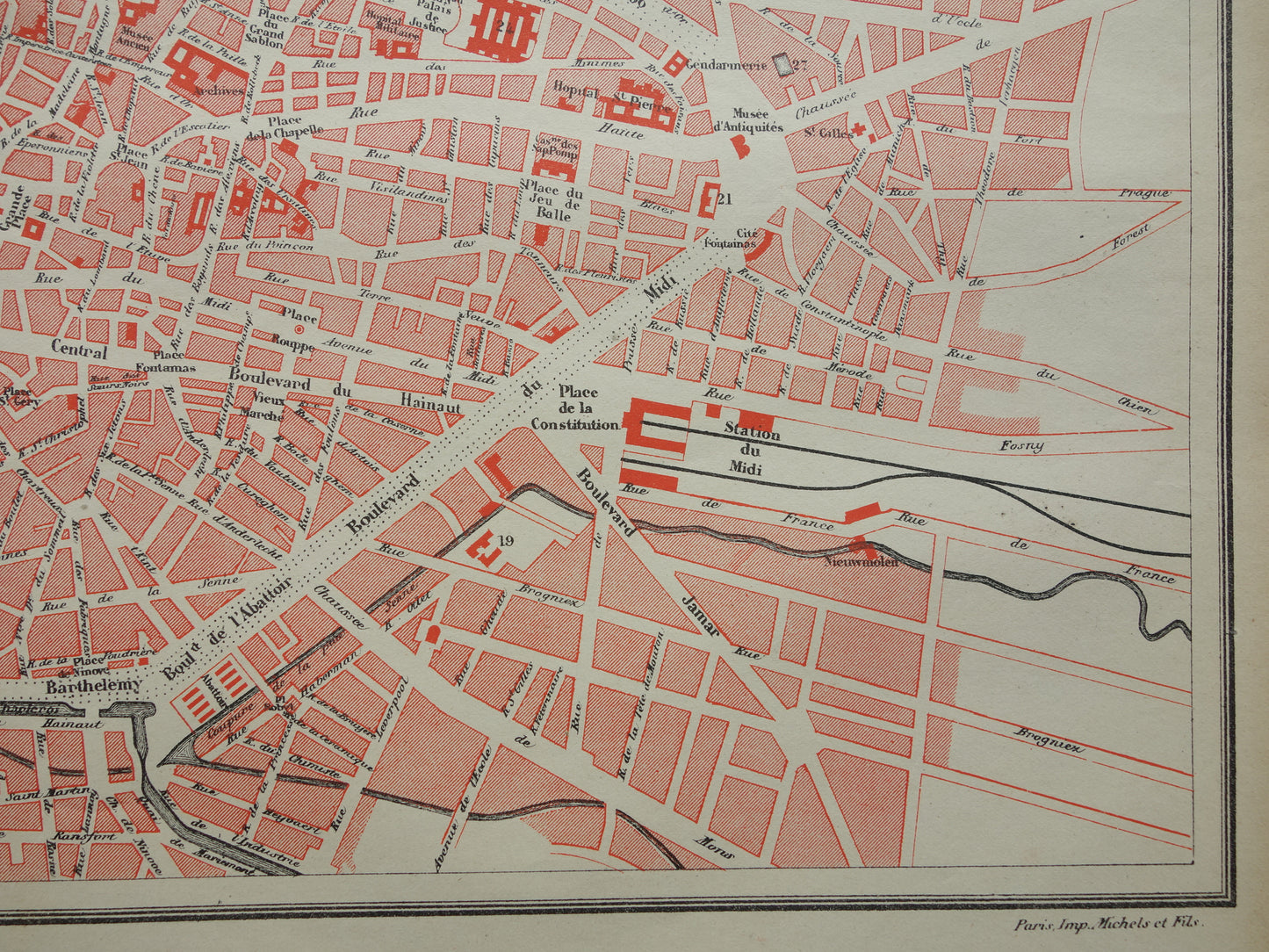 BRUSSEL oude kaart van Brussel uit 1896 originele antieke Franse plattegrond