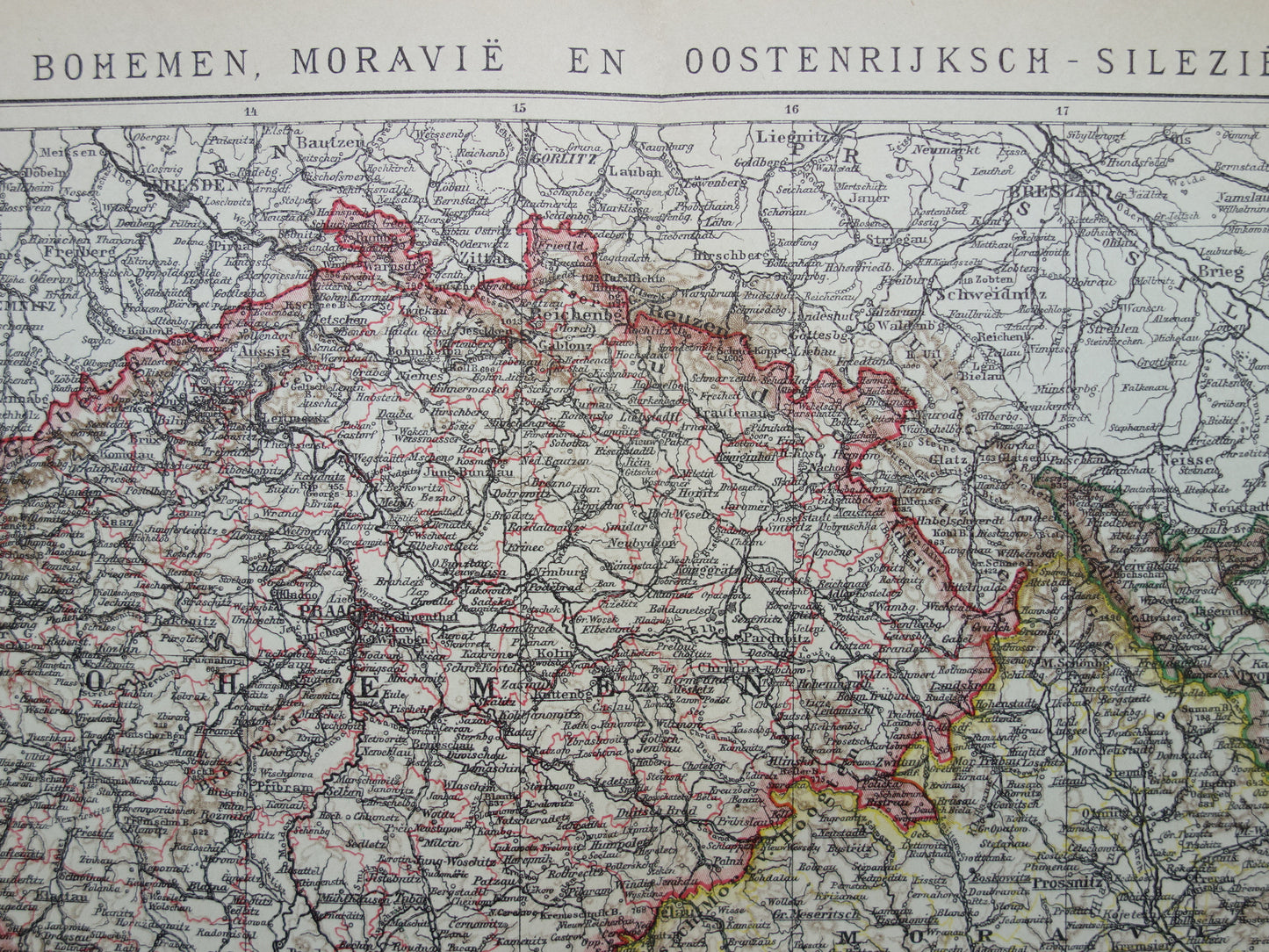 TSJECHIË oude Nederlandse landkaart van Tsjechië originele vintage kaart van Bohemen en Moravië