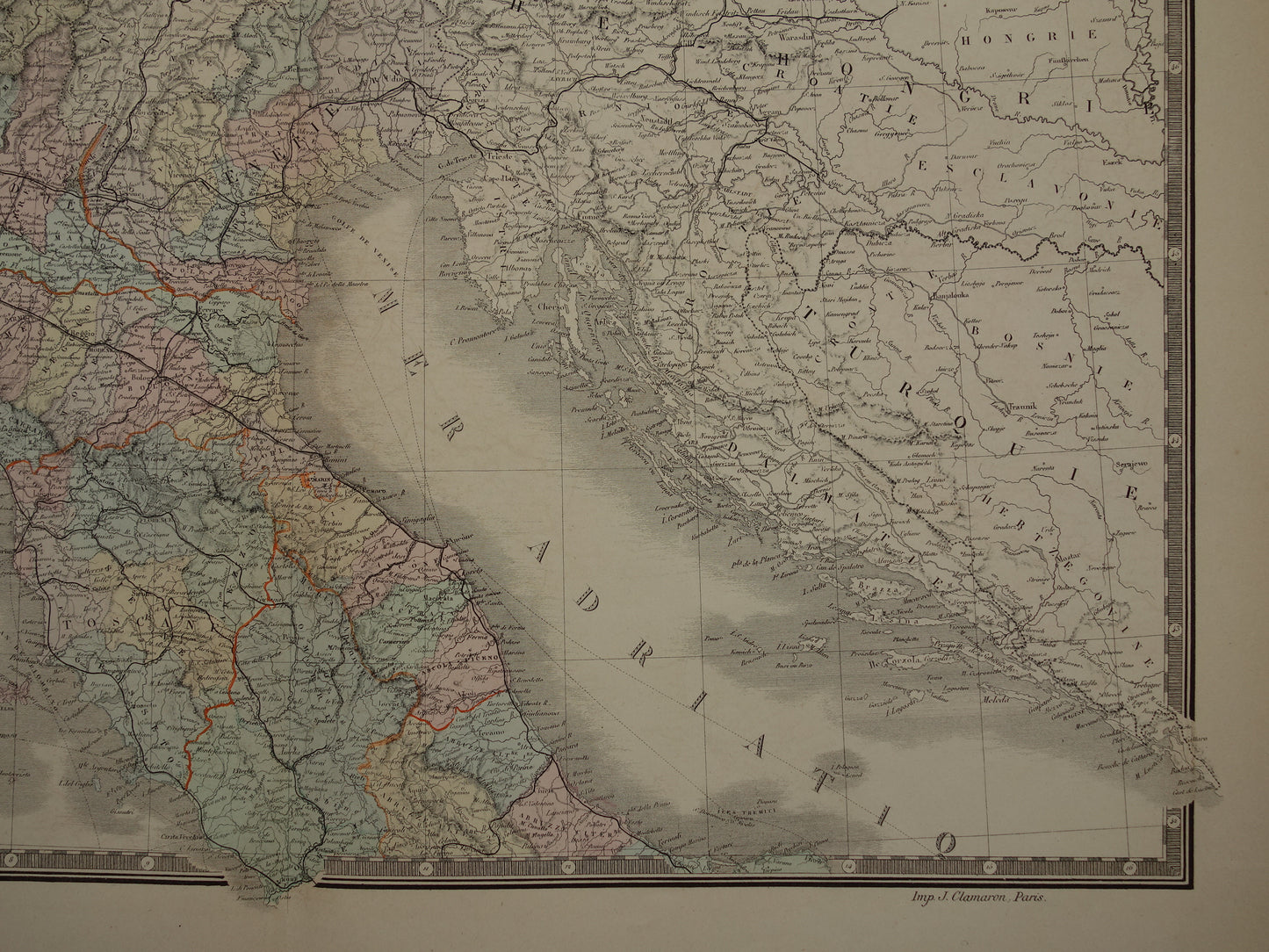 ITALIË oude kaart van Noord-Italië Grote originele antieke landkaart van Noord-Italië uit 1876