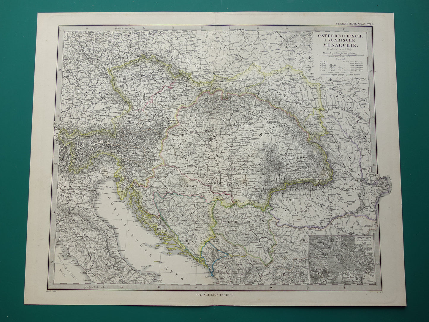 original antique map Austria Hungary from 1886