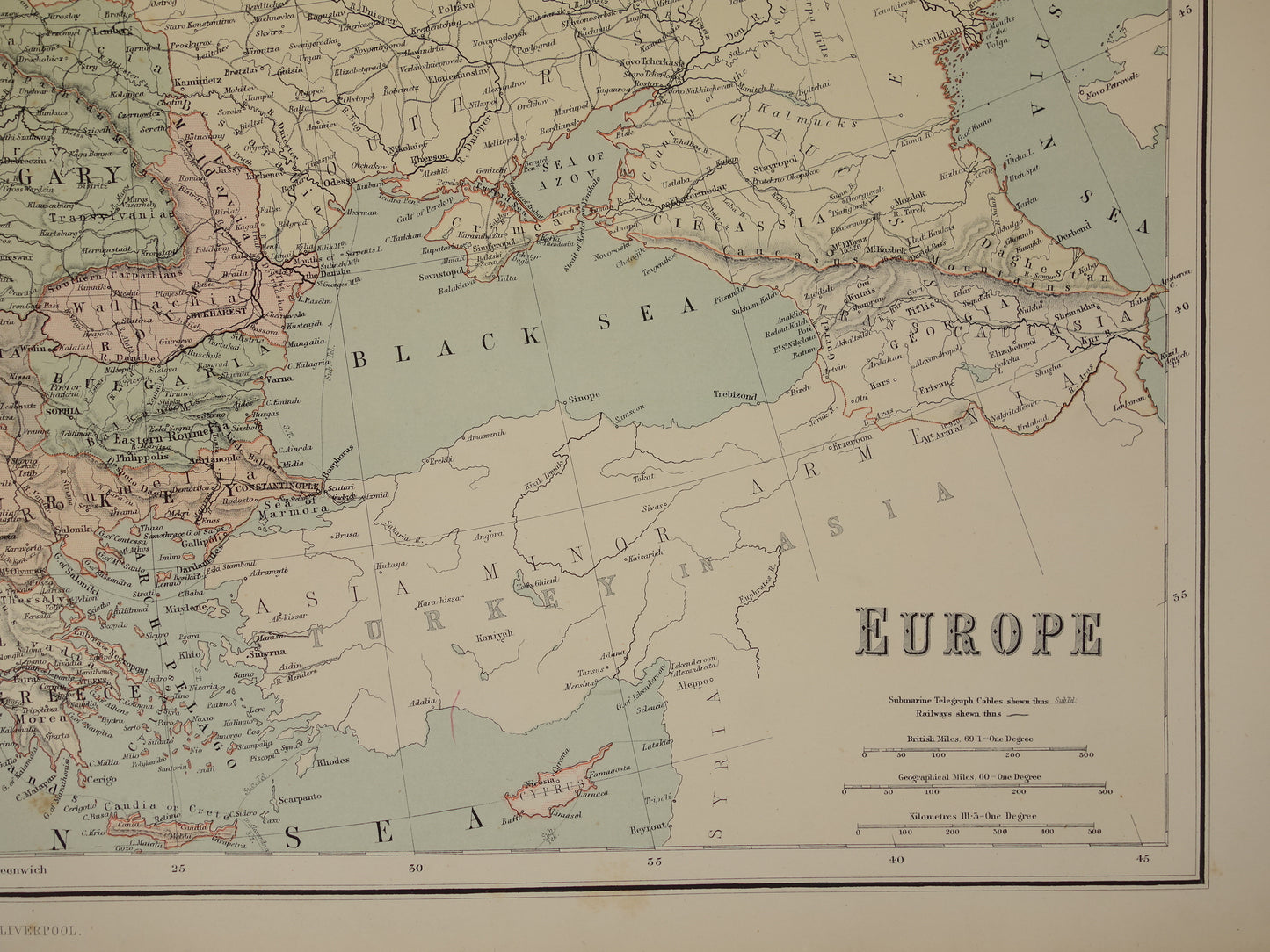 EUROPA Grote oude landkaart van Europa uit 1890 originele antieke Engelse kaart continent