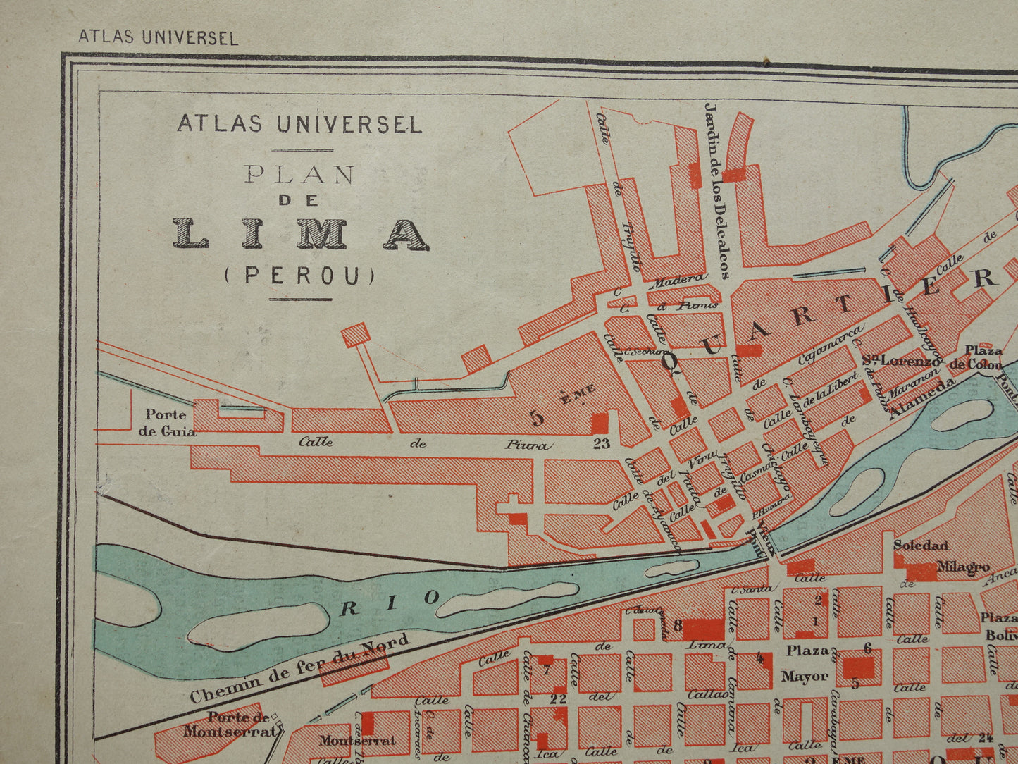 LIMA old map of Lima Peru 1896 original antique French map of Lima