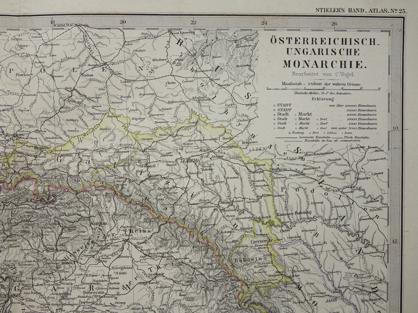 Alte Karte von Österreich-Ungarn aus dem Jahr 1886, detaillierte antike Karte mit Datumsangabe, historische Karten Österreich-Ungarns