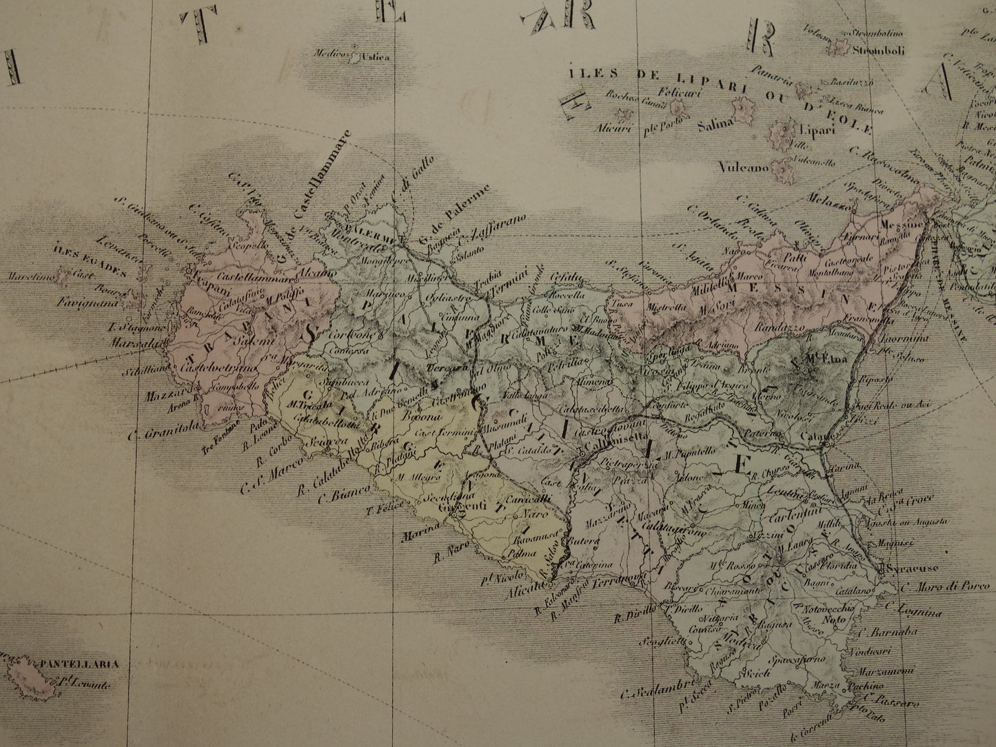 ITALIË oude kaart van Zuid-Italië met Sicilië Grote originele antieke landkaart van zuiden Italië uit 1876