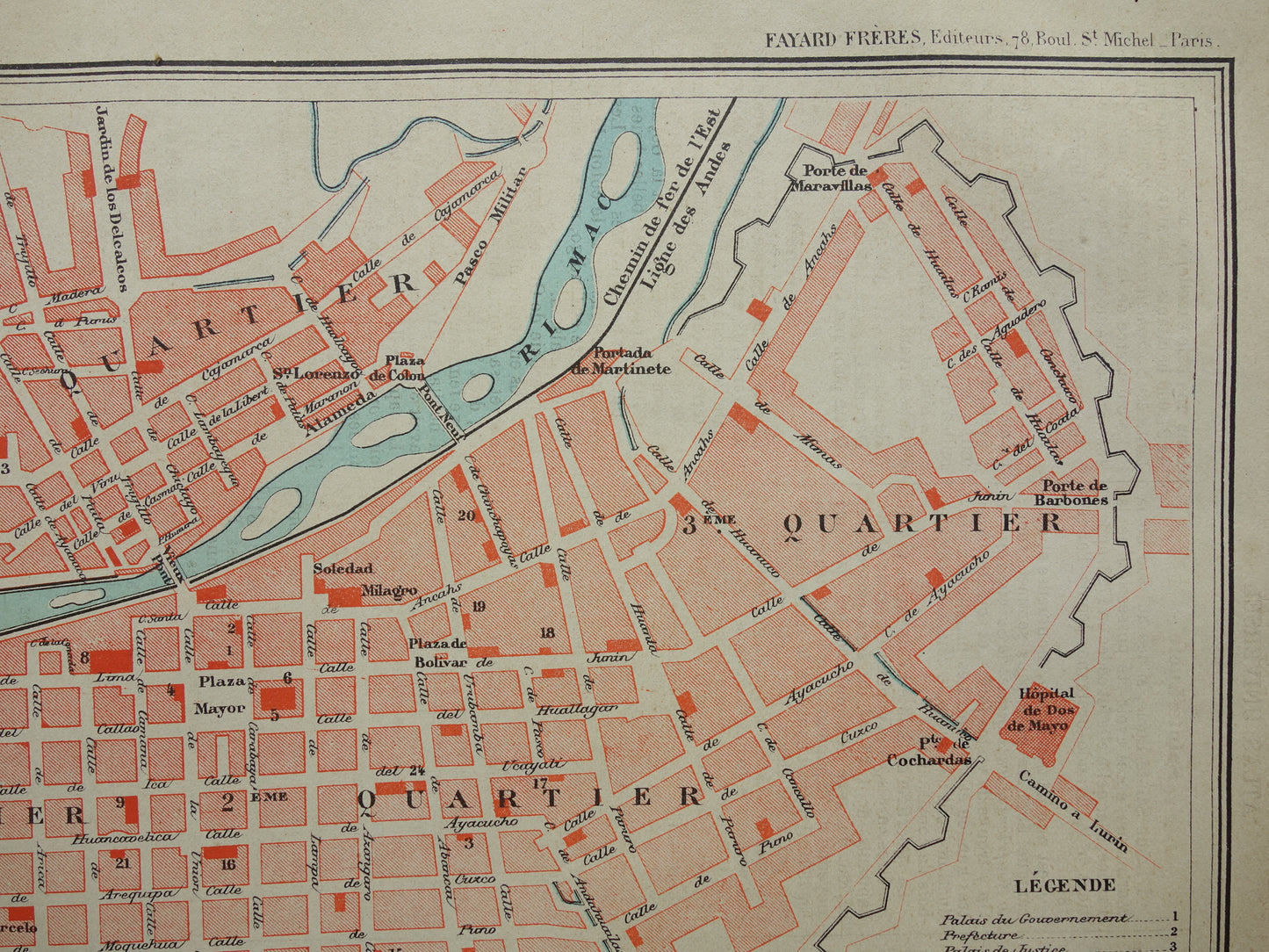 LIMA old map of Lima Peru 1896 original antique French map of Lima