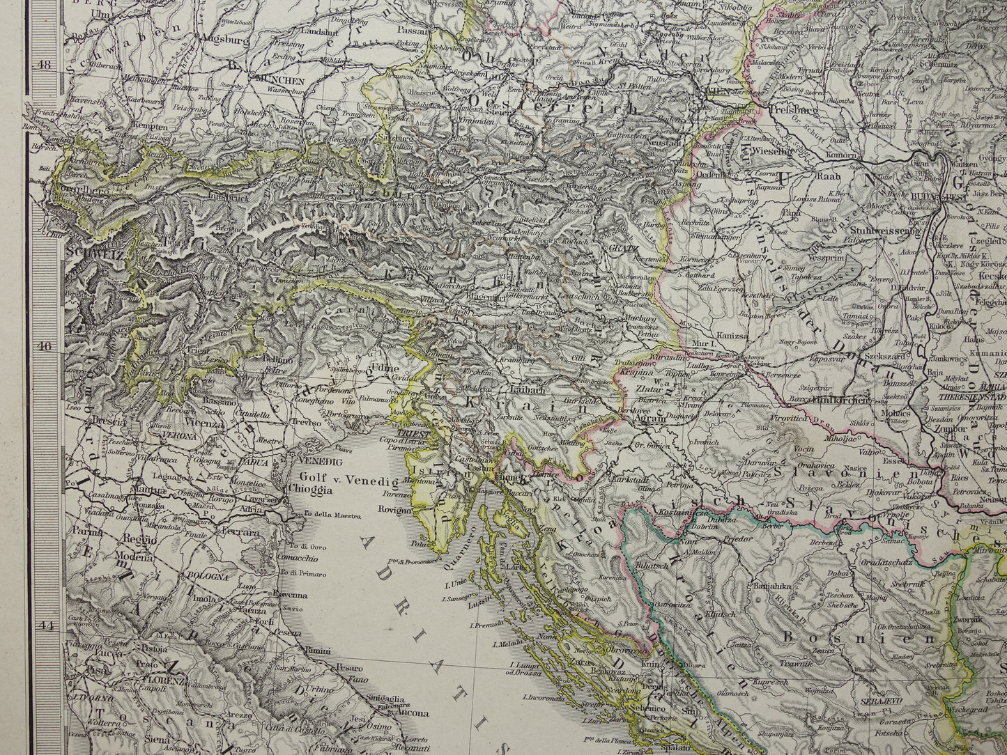Alte Karte von Österreich-Ungarn aus dem Jahr 1886, detaillierte antike Karte mit Datumsangabe, historische Karten Österreich-Ungarns