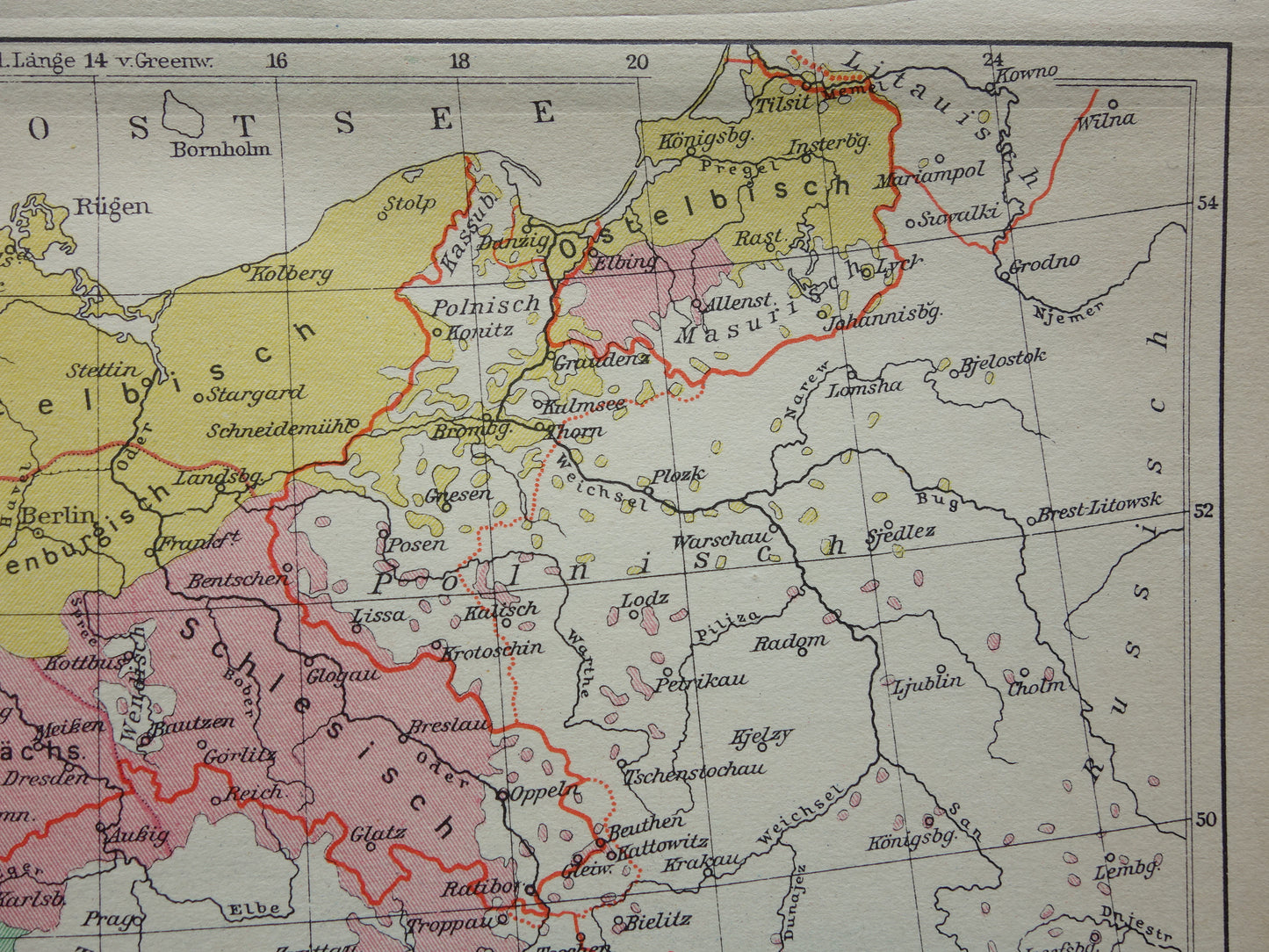 DUITSLAND oude taalkundige kaart van Duitse dialecten - kleine originele vintage landkkaart uit 1928 van het Duitse rijk dialect - taalkaart Hoogduits Nederduits