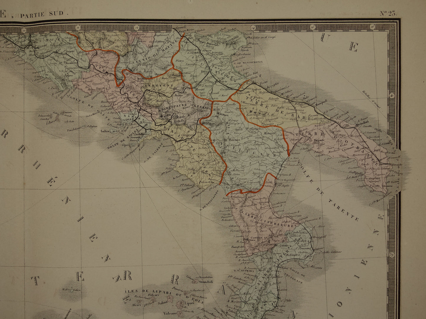 ITALIË oude kaart van Zuid-Italië met Sicilië Grote originele antieke landkaart van zuiden Italië uit 1876
