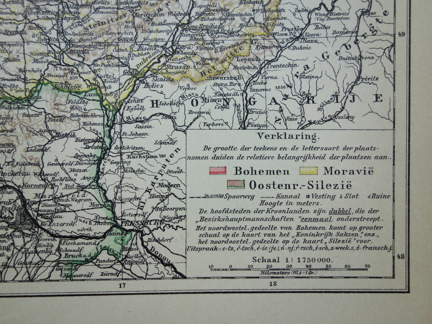 TSJECHIË oude Nederlandse landkaart van Tsjechië originele vintage kaart van Bohemen en Moravië