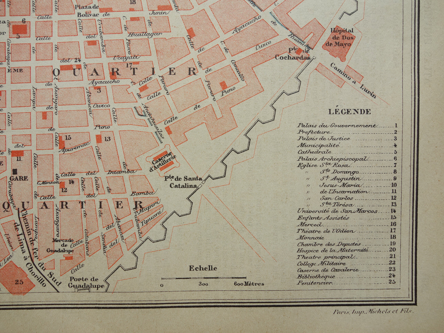 LIMA old map of Lima Peru 1896 original antique French map of Lima