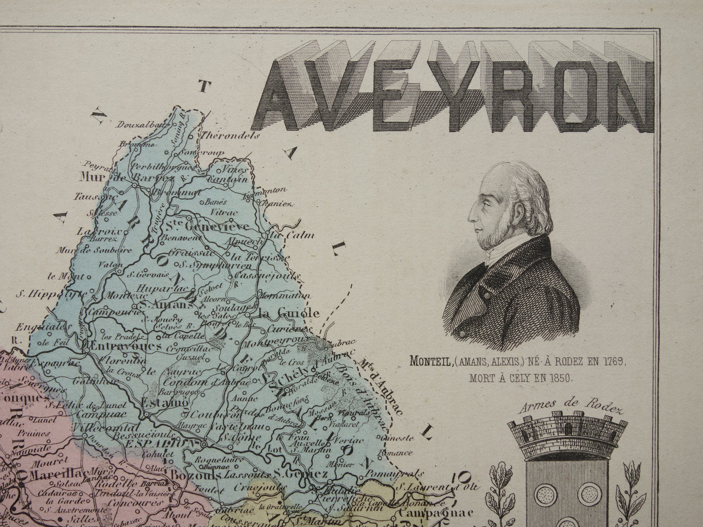 AVEYRON Frankrijk antieke kaart uit 1883 oude landkaart Rodez historische kaarten