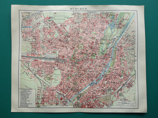München antieke plattegrond 100+ jaar oude kaart van München Beieren Duitsland uit 1921 originele vintage historische kaarten
