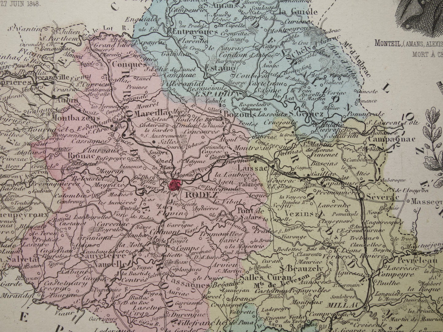 AVEYRON Frankrijk antieke kaart uit 1883 oude landkaart Rodez historische kaarten
