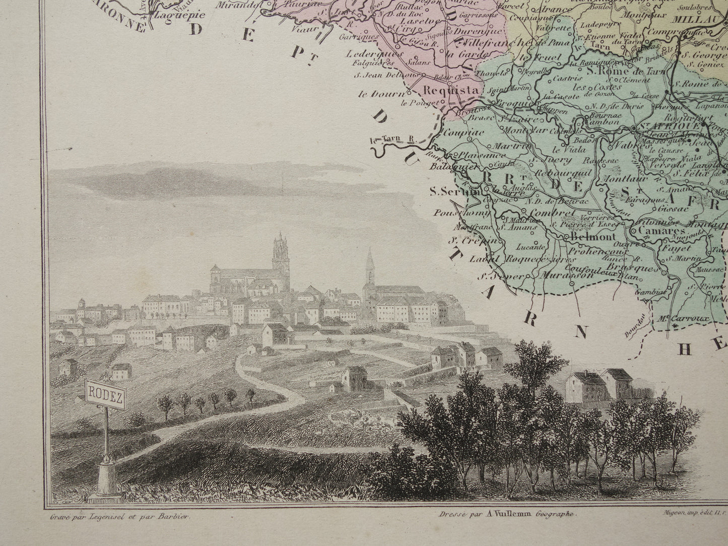AVEYRON Frankrijk antieke kaart uit 1883 oude landkaart Rodez historische kaarten