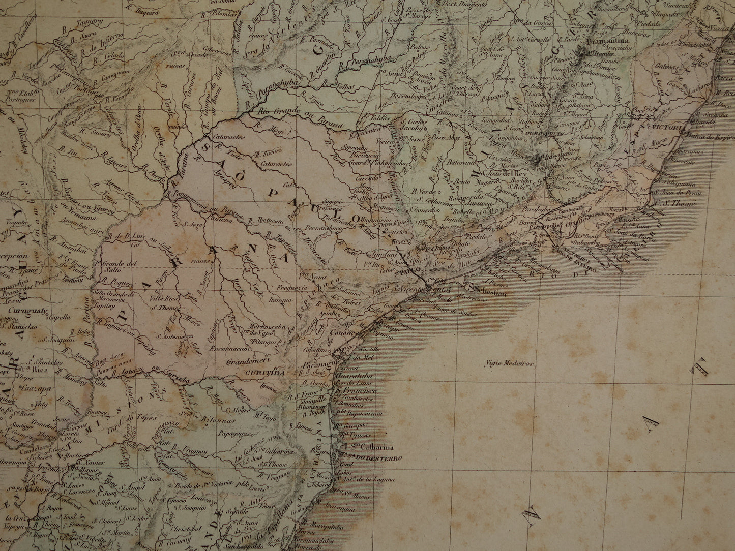 BRAZILIË Antieke kaart van Brazilië uit 1876 Originele oude grote landkaart vintage poster