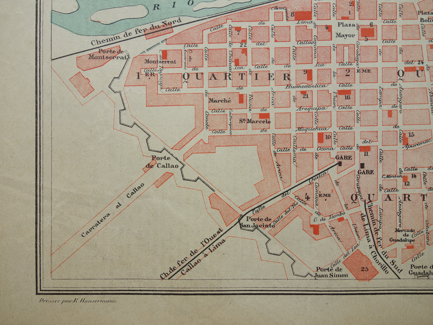 LIMA old map of Lima Peru 1896 original antique French map of Lima