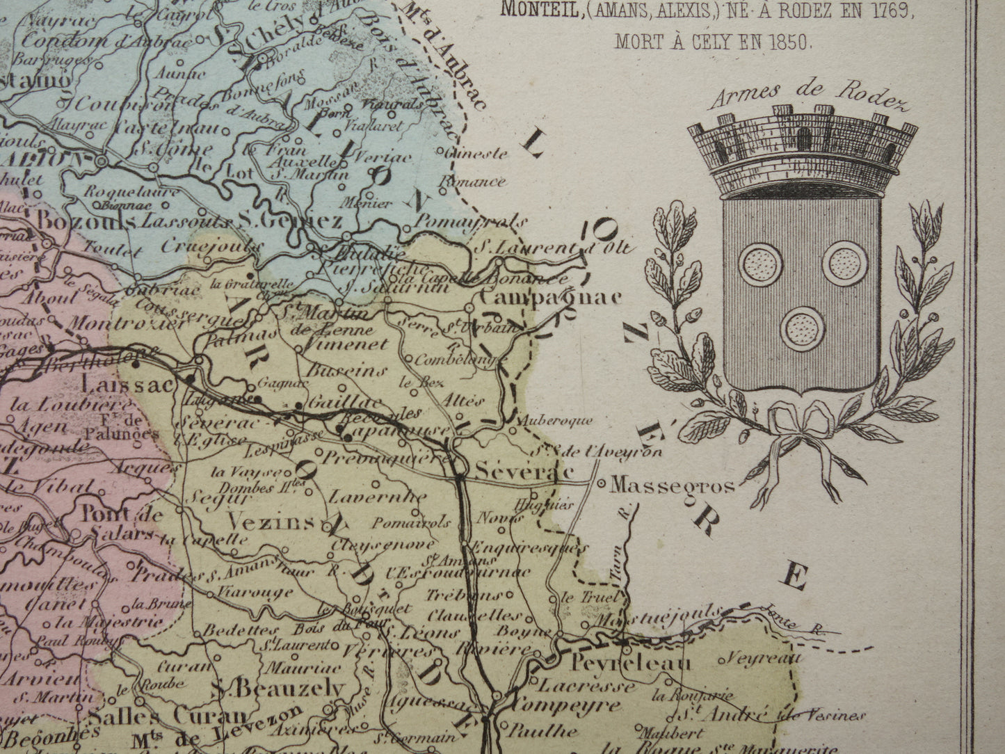 AVEYRON Frankrijk antieke kaart uit 1883 oude landkaart Rodez historische kaarten