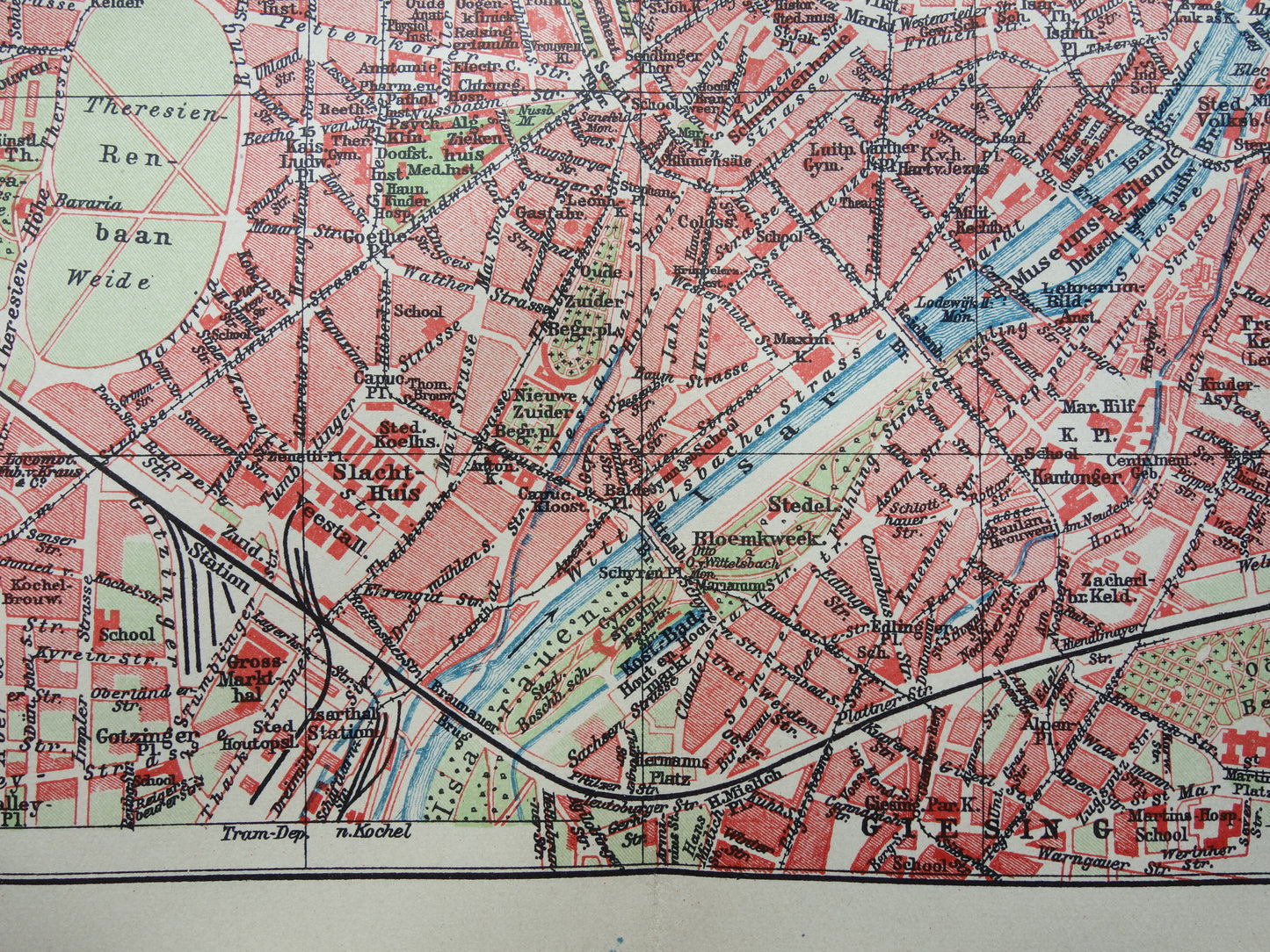 München antieke plattegrond 100+ jaar oude kaart van München Beieren Duitsland uit 1921 originele vintage historische kaarten