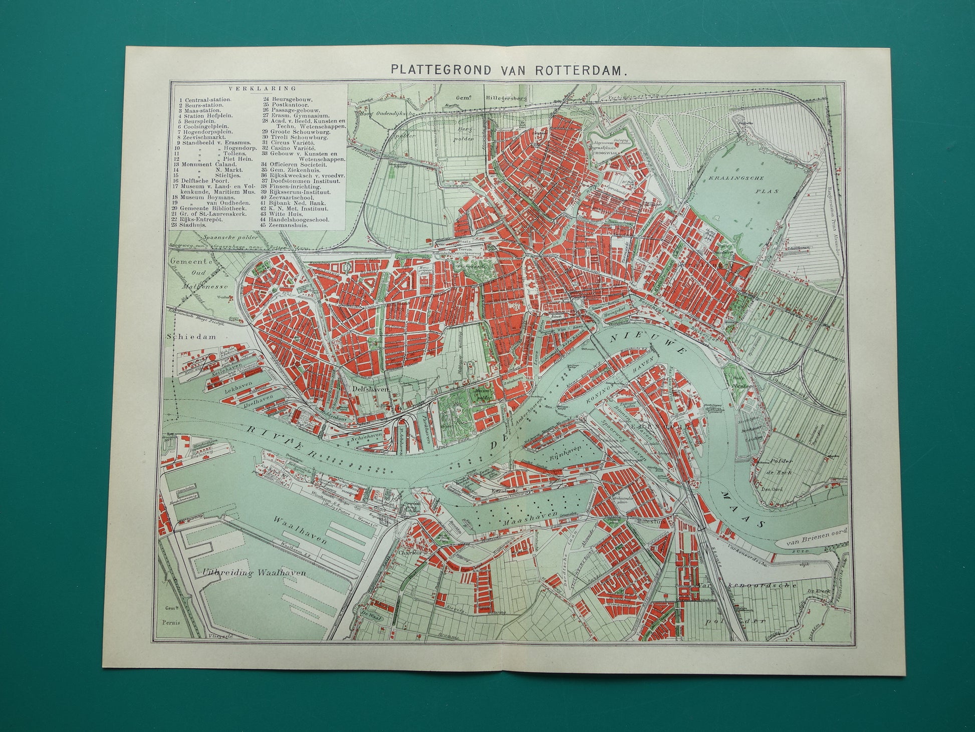 ROTTERDAM Oude kaart van Rotterdam uit 1921 originele vintage plattegrond antieke landkaart