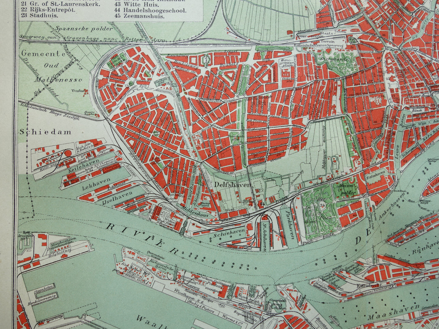 ROTTERDAM Old map of Rotterdam from 1921 original vintage map antique map