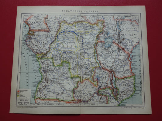 Oude kaart van Centraal Afrika uit 1901 originele landkaart van Midden-Afrika Congo Angola Tanzania historische vintage print