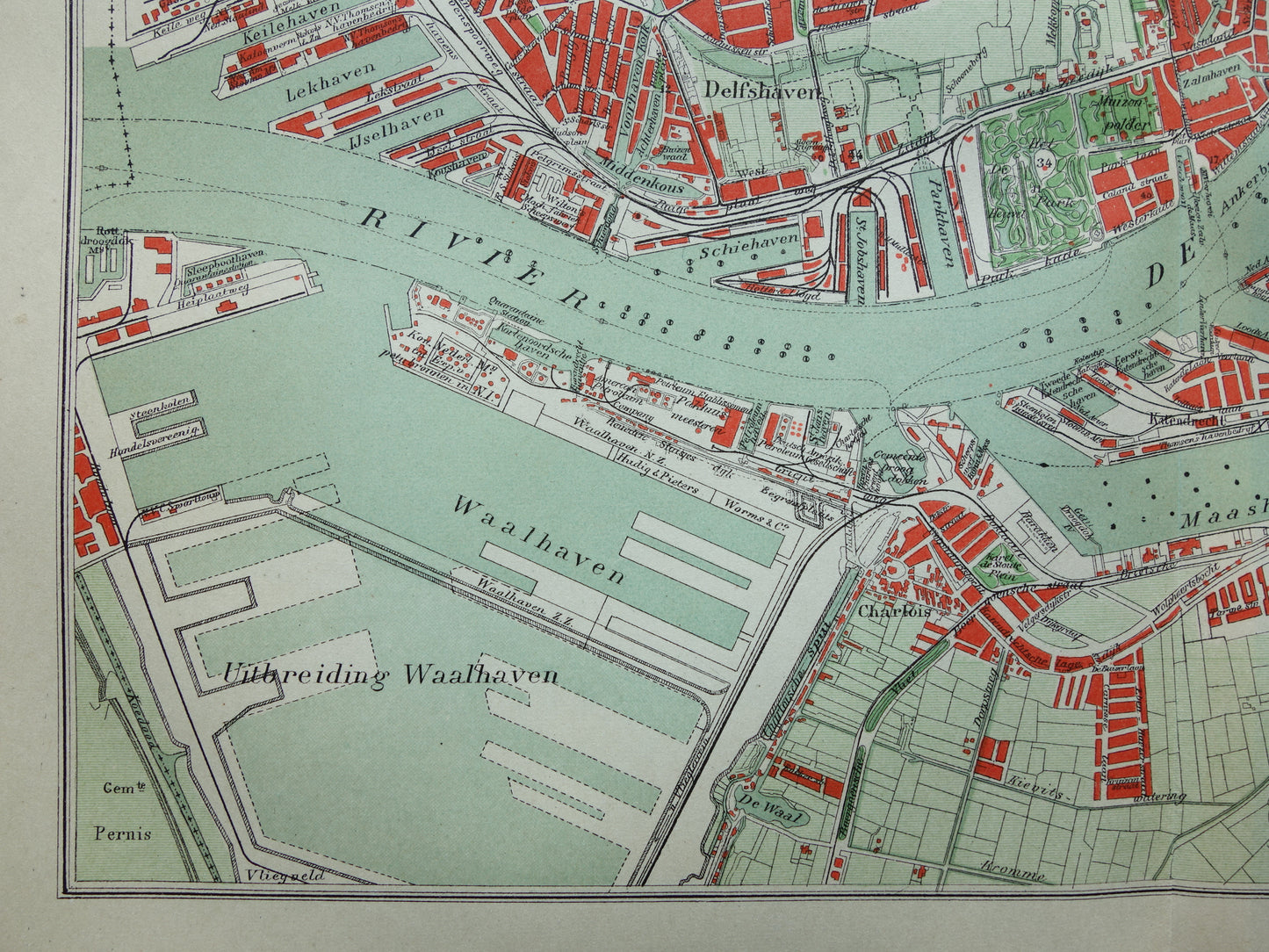ROTTERDAM Old map of Rotterdam from 1921 original vintage map antique map