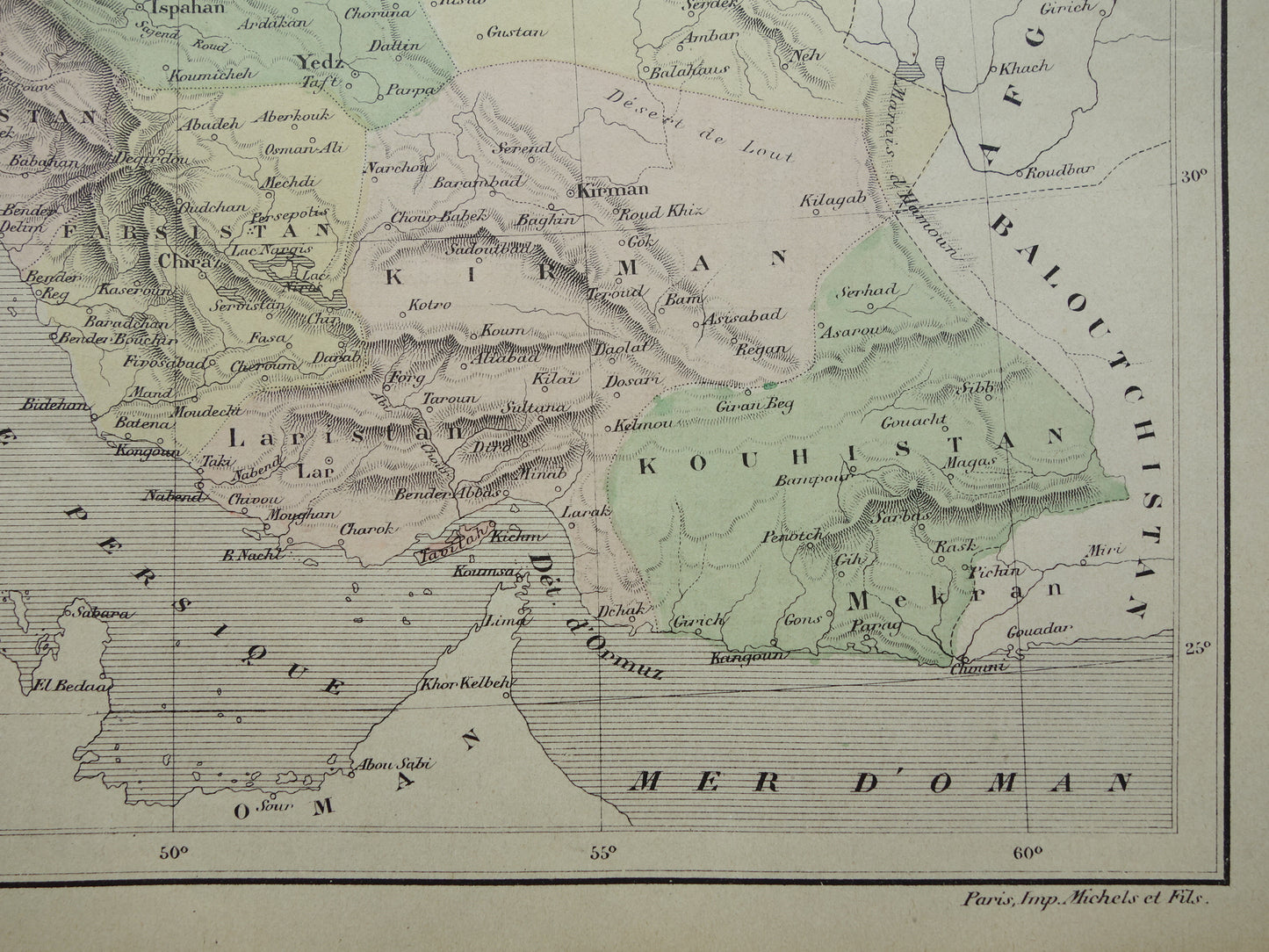 IRAN oude kaart uit 1896 originele antieke vintage landkaart van Perzië Teheran
